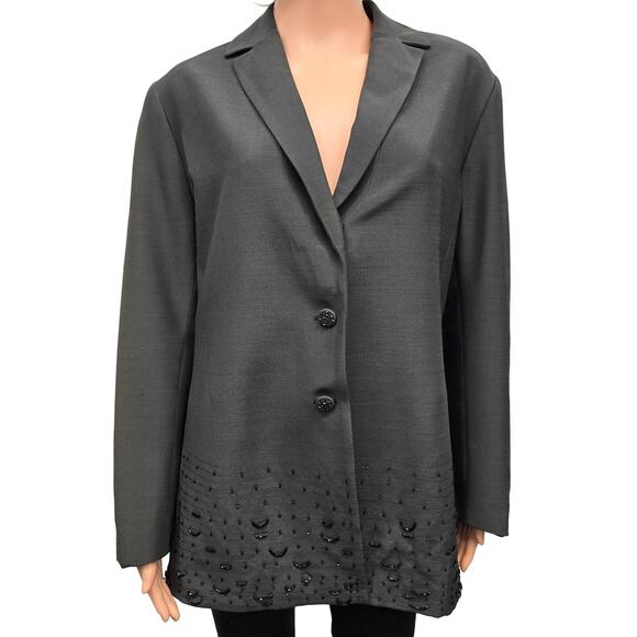 VALENTINO Miss V Blazer Jacket Bead Embellishment 14 / L Made in Italy Vintage - Picture 3 of 14